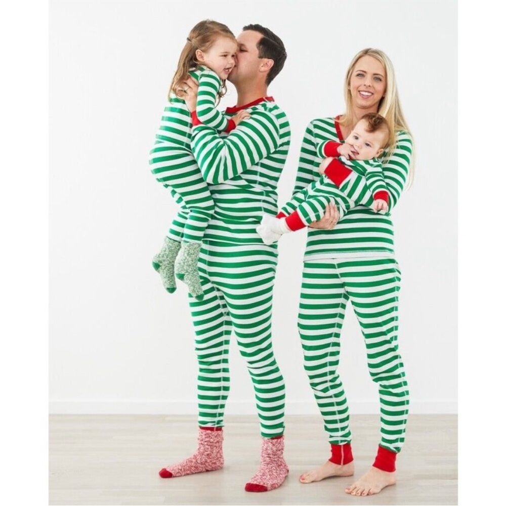 Hanna Andersson Women’s Green & White Stripe Pajama Set with Red Trim